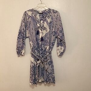 Zara Blue/White Paisley Mini Dress Size XXL Perfect for Spring! Gathered Waist